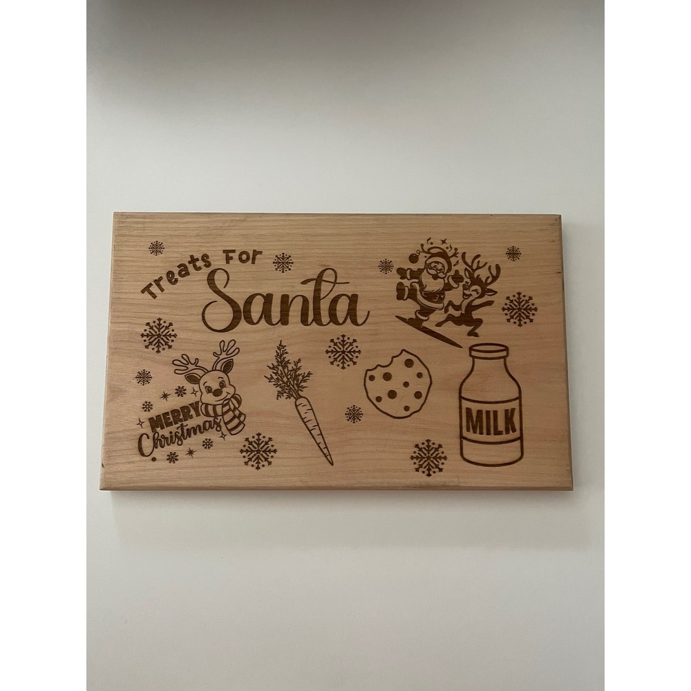 Wooden Cutting Board Tray Laser  Engraved  Christmas Eve Treats for Santa Used